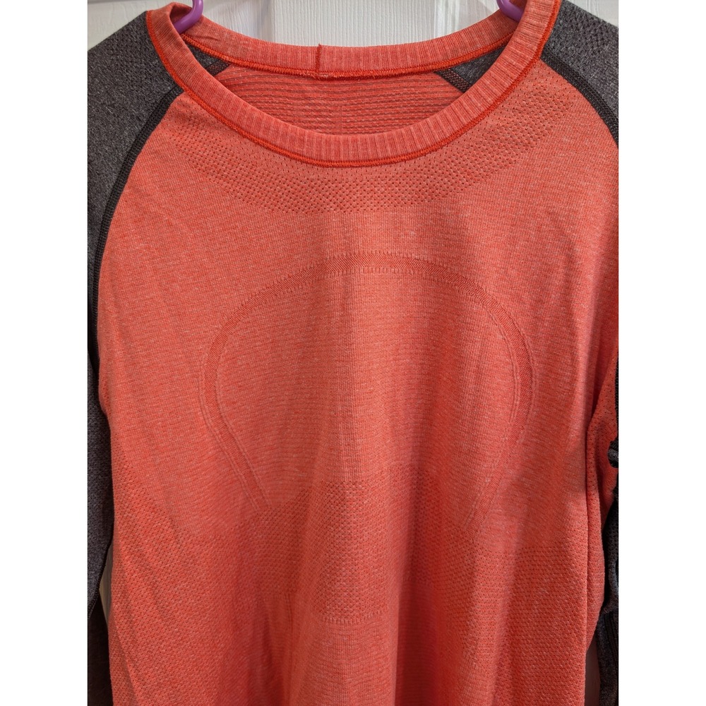 Lululemon Swiftly Tech Long Sleeve Women Coral Grey Thumbholes - Size 12 - Picture 5 of 6